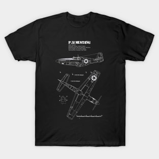 P-51 Mustang | World War 2 Plane Blueprint T-Shirt